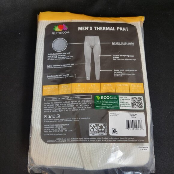 Fruit of the Loom Thermal Pants Men's Size 2XL Underwear Natural White 1 Pack - Picture 2 of 4